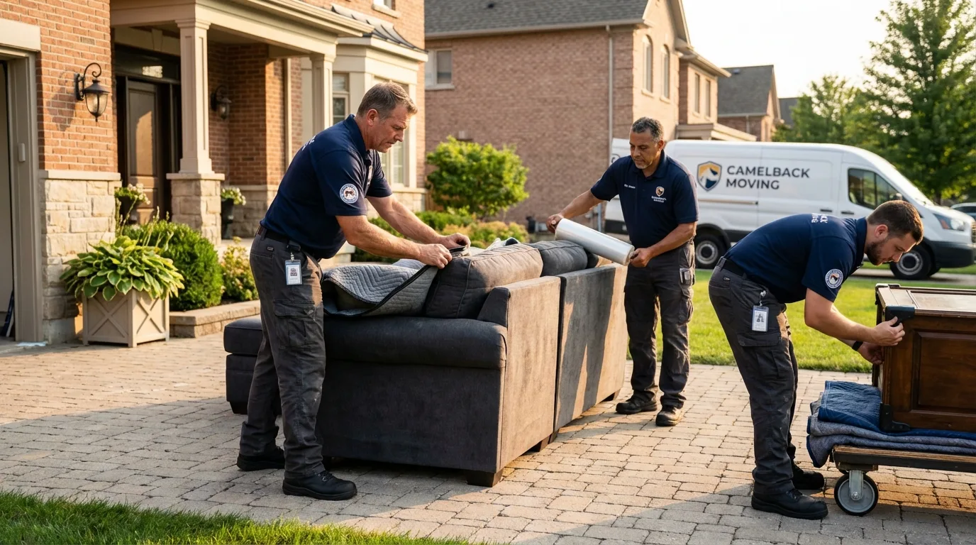 Large estate moving crew wrapping furniture in Duenweg, MO